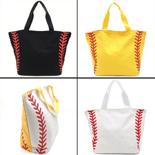 Baseball Canvas Tote Bag, White w Red Seams, Best baseball mom bag purse