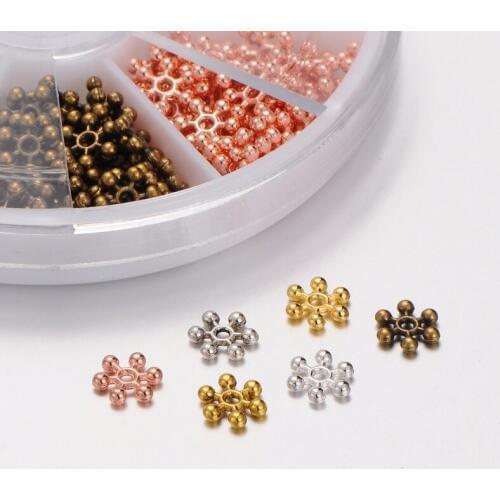 Pandahall 264pc/box 8x2mm Snowflake Zinc Alloy Beads Spacers Mixed Color For DIY Jewelry Accessories Making Handicrafts Supplies