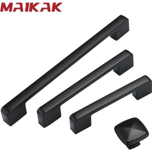 Black American Style Aluminum Cabinet Handles and Knobs Simple Kitchen Drawer Pulls Furniture Handle Door Hardware