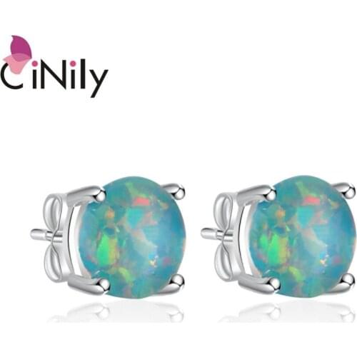 CiNily Created Rainbow Fire Opal 8mm Silver Plated Earrings Wholesale Fashion for Women Jewelry Stud Earrings 8mm OH1896