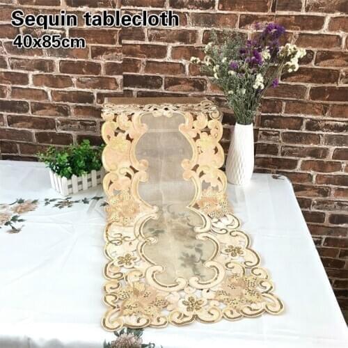 European Classical Lace Embroidered Sequins Border Khaki Tablecloth Rectangular Table Cloth Vase Antique Jewelry Tapete Nappe