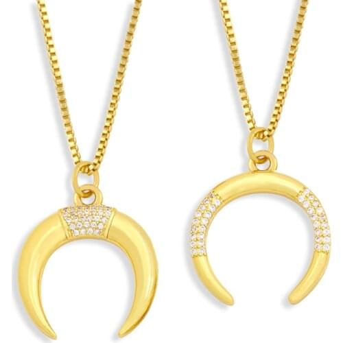 FLOLA Personality Copper CZ Moon Necklace Clavicle Gold Chain Crescent Necklaces Pendant Gift Women Jewelry 2021 nkew36