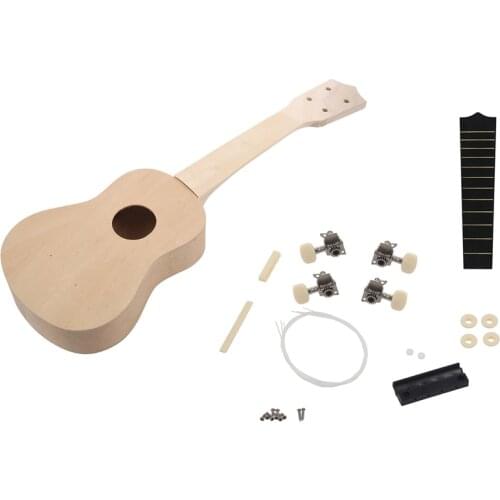 21inch DIY White Wooden Ukulele Soprano Hawaiian Guitar Uke Kit Musical Instrument