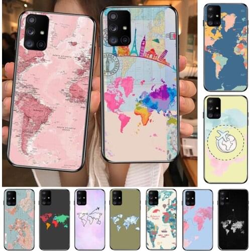 World Map travel Phone Case Hull For Samsung Galaxy A50 A51 A20 A71 A70 A40 A30 A31 A80 E 5G S Black Shell Art Cell Cove