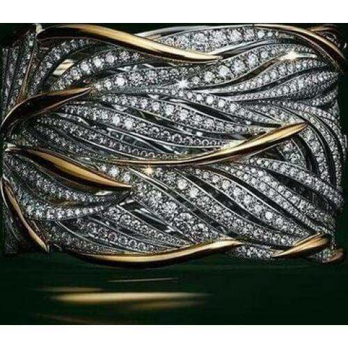 Silver Gold Big Band Wing Feather Ring for Women Wedding Engagement Fashion Jewelry with Zircon Stone 925 Silver 2019 New