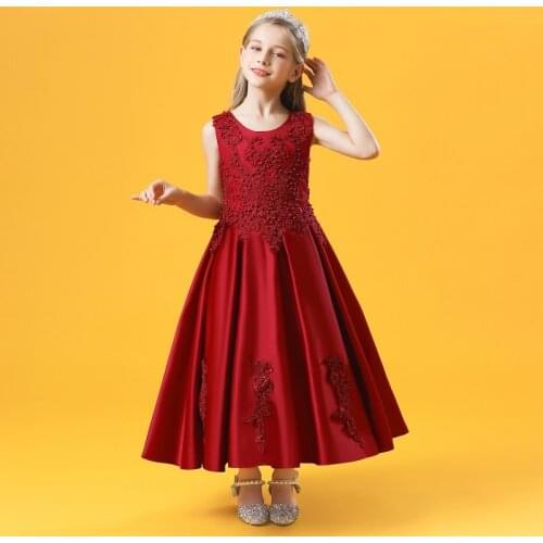 Princess Costume Dress Girl Summer Sleeveless Solid Flower Girl Dresses for 5 To 14 Year Ages