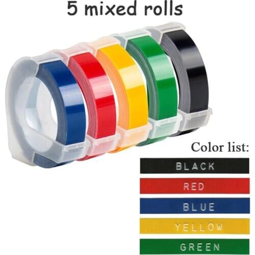 5Pcs 9MM Multicolor PVC Embossing Label Tape 3D Plastic label Maker tape Compatible for dymo label printer Embossing Refill Tape