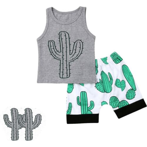 Summer Baby Boys Sleeveless Casual Clothes Cactus Vest Tops + Shorts Outfits 2pcs Set