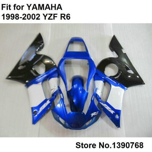 Hot sale fairings for Yamaha YZF R6 98 99 00 01 02 blue white black motorcycle fairing kit YZFR6 1998 1999 2000 2001 2002 LV57