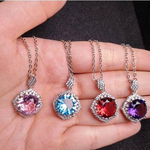 Fashion Shine Crystal Colour Zircon Pendant Necklace for Womens Cocktail Party CZ Necklace Wedding Necklace Bridal Jewelry Gift