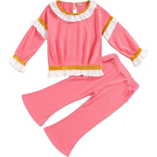 1-6 Years Full Sleeve Fashionable Kids Pajamas Suit, Long Sleeve Tops Solid Color Long Pants for Summer, Kids Clothing