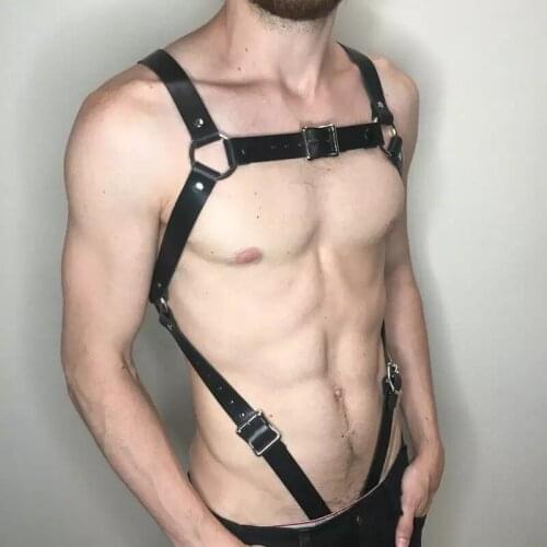 Mens Leather BDSM Harness Belts Male Punk Gothic Body Bondage Clothes Fetish Gay Exotic Tops Chest Harness Suspenders Straps