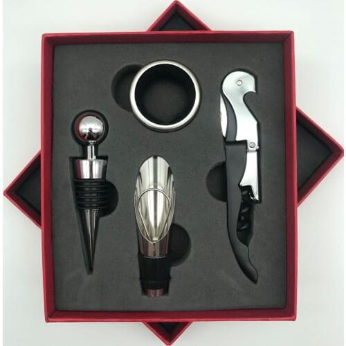 Wine Corkscrew Set Wine Gift Box Four-piece Set Stainless Steel Vacuum Stopper Wine Pourer Gift Box