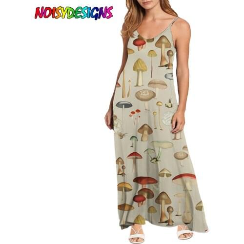NOISYDESIGNS Women Beach Dress Long Sexy V Neck Backless Summer Dress Mushroom Pattern Dresses Women Summer Beachwear Vestios