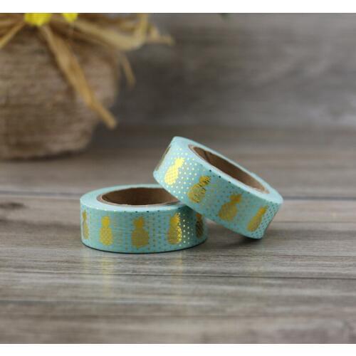 NEW 1X 15mm*10m Green Pineapple Gold Foil Gilded Paper Tapes Print Scrapbooking DIY Sticker Decorative Masking Washi Tape Paper