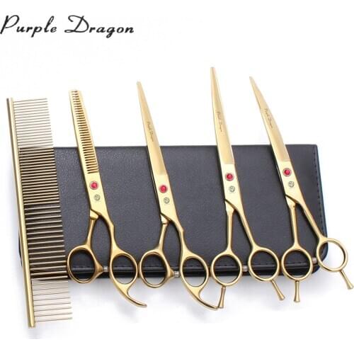 Dog Hair Scissors Purple Dragon 7" JP Stainless Animal Straight Shears Thinning Shears Professional Pet Grooming Scissors 3002