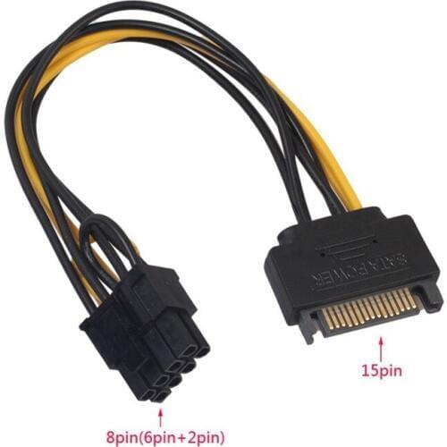 Single SATA 15pin to 8pin(6+2) Powr Adapter Cable 20cm PCI-E SATA Power Supply Cable 15-pin to 8 pin Cables