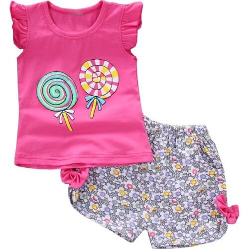 1-4y SUMMER Girls Clothing Sets Sweet Print Clothing Set Summer Tops+Shorts Baby Sets Girl Clothes Kids Tracksuit