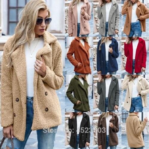 Elegant Faux Fur Women Coat Autumn Winter Warm Female Plush Overcoat Pocket Casual Teddy Outwear 2021 Plus Size Jacket Women