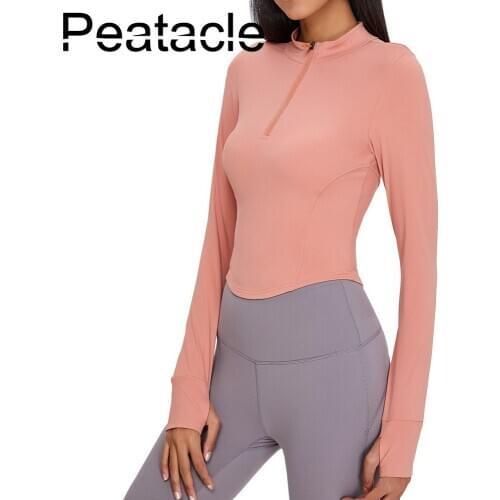 Peatacle Nude Slim Yoga Wear Womens Half Zipper Long Sleeve Fitness Top Running Sports Jacket