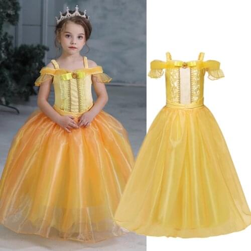 Halloween Girls Dresses Cosplay Princess Costume For Kids Carnival Fancy Dress Up Children Golden Clothes Robe