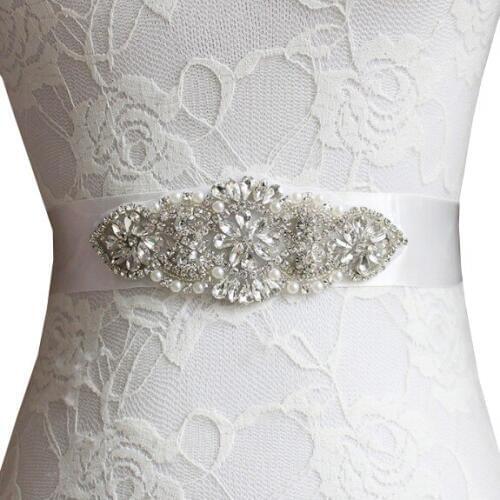 Bridesmaid Blue Crystal Wedding Belt Pearl Bridal Belt Rhinestones Sash For Bridal Accessories Silver Applique For Prom Dress