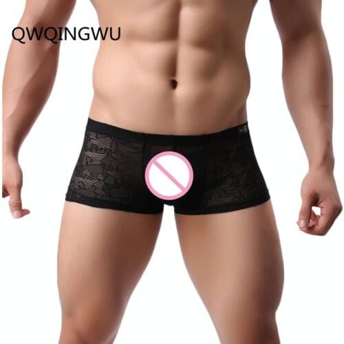 See Through Boxers Underwear Men Transparent Low Waist Breathable Underwear Mesh Male Lace Boxer Fashion Sexy Shorts Boxers