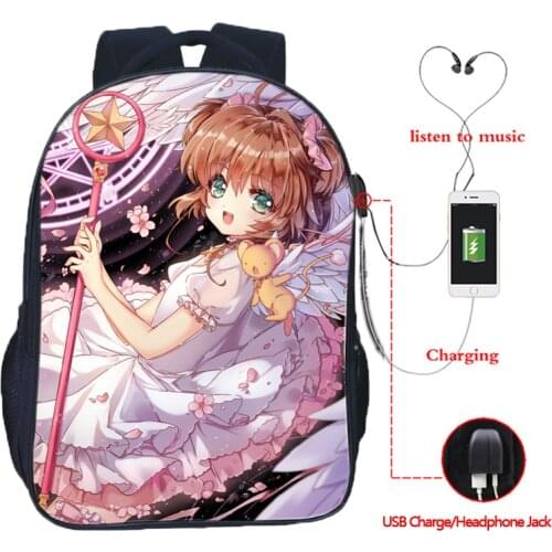 Mochila Card Captor Sakura Backpack USB Charging Rucksack Boys Girls School Bag Bookbag Women Knapsack Schoolbag Laptop Bolsas