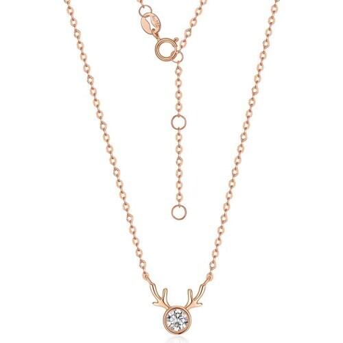 SA SILVERAGE 18K Gold Deer Has Your Necklace Female Small Antlers Clavicle Chain Au750 Sen Elk Pendant for Christmas Chains