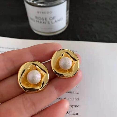 Flower Pearl Flower Stud Earrings Gold Plated Brass Earrings