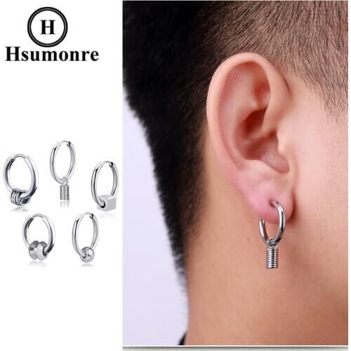 Punk Hoop Earrings for Men and Women Hip-hop Stylish Ear Studs Birthday Christmas Gift Titanium Stainless Steel Black Silver