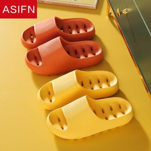 ASIFN Women Men Slides Summer Bathroom Slippers Indoor House Home Bath Non-slip Quick-drying Hollow Soft Bottom Ladies Shoes