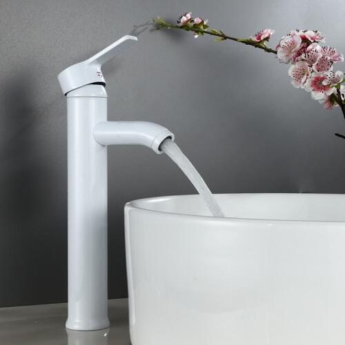 Bathroom Basin Faucet European Style Sink Tap Stainless Steel Paint White Cold Hot Mixer Tap Deck Mounted Single Hole Tall Short