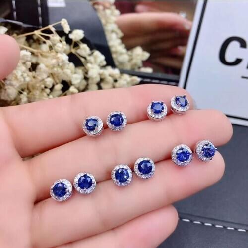 Natural And Real Blue Sapphire Earrings 925 Sterling Silver Earrings for Women Wedding Earrings