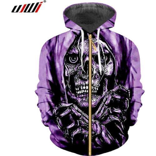UJWI Zip Hoodies Mens New Long Sleeve Sweatshirt 3D Print Purple Skulls Funny Plus Size 5XL Habiliment Zipper Coat Suppliers