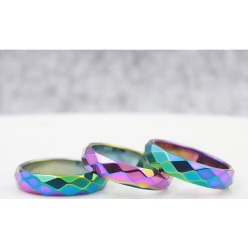 Fashion Jewelry Grade AAA Quality 6 mm Width Faceted Rainbow Color Hematite Rings (50 Pieces)HR1010-1