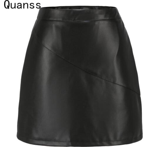 Quanss 2021 New Black Pu Leather Office Lady Skirt Fashion Summer Streetwear Club Casual Bodycon Women Short Skirts