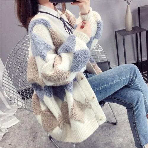 2021 Women Autumn Winter Newe Loose Sweater Jacket dFemale Thick Warm Knitted Jumpers Ladies Long Sleeve Cardigan Coats Y434