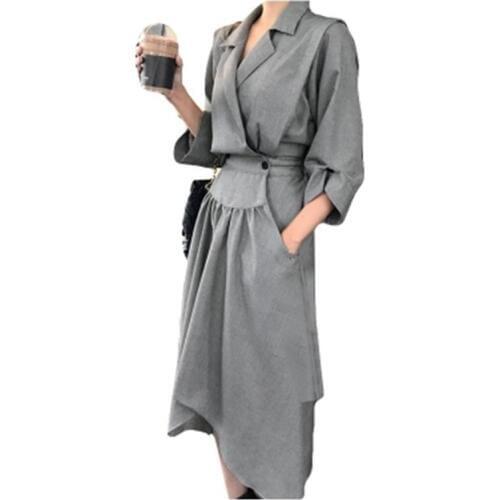 Plaid dress women New Summer ins plaid suit collar long temperament dress women