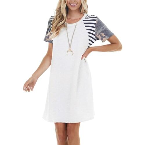 2021 Summer dress ladies stylish sexy elegant Stripes Camouflage print short sleeve casual home comfortable pajama dress