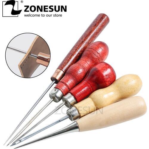 ZONESUN Hole Punching Patchwork DIY Manual Leather Craft Tools Wooden Handle Sewing Awl Stitcher Canvas Tent Sewing Needle Kit