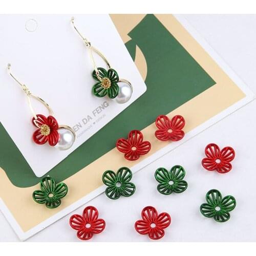 10pcs Diy Handmade Accessories Alloy Frosted Paint Matte Red And Green Flower Bud Earrings Earring Material