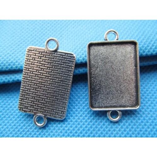 10pcs Antique Silver/Antique Bronze Rectangle Base Setting Tray Bezel Connector Charm,fit 18mmx25mm Cabochon/Cameo,Two Loops