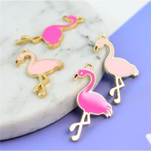New 10pcs DIY Charms Enamels Flamingo Jewelry Accessories Pendant Earring Bracelet Necklace Gift Jewelry Accessories 2019