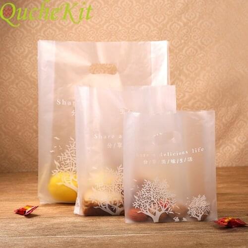 100pcs Share A delicious Life Plastic Gift Bag Cloth Plastic Shopping Bag With Handle Party Wedding Valentine Days Gift Wrapping