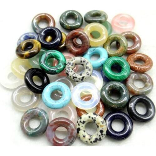 15mm Natural Stone Crystal Quartz Tiger Opal Eye Circle Donut Charms Pendant For Diy Jewelry Making Necklace Earrings 2pc