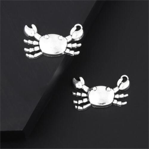 15Pcs Silver Color Cute Crab Charms Making Marine Life Pendant Statement Necklaces Handcraft Supplies Jewelry 24X14mm A3287
