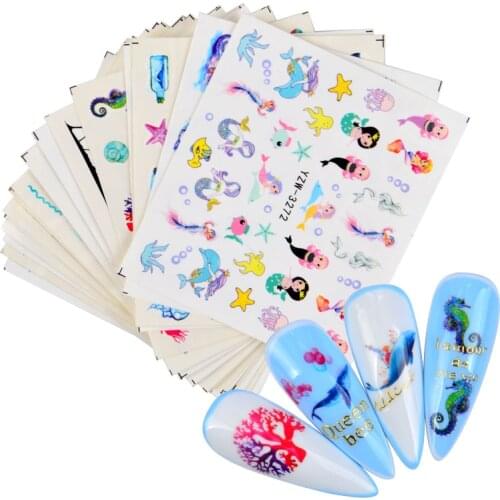 WUF Charms Flowers Leaf Nail Stickers Watercolor Nail Art Decals Sliders Manicure Decorations Foils Tattoo