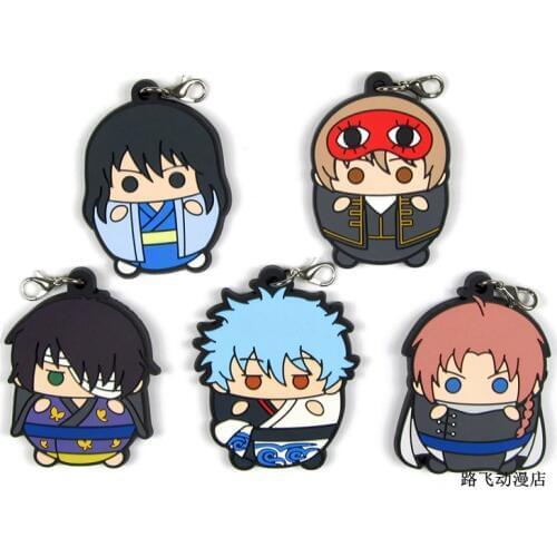Gintama Anime keychain Sakata Gintoki Toushirou Kagura Shimura Shinpachi Okita Sougo Rubber strap/mobile phone charm D136