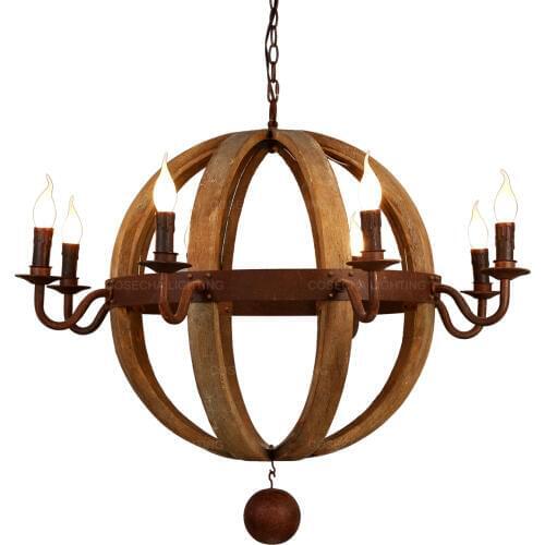 Antique sphere chandeliers round wood hanging lighting retro globe suspension kitchen light fixtures for dining room living room